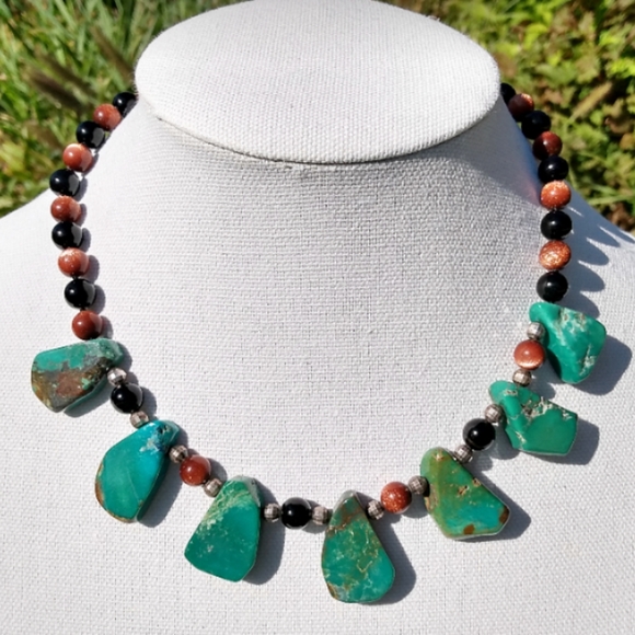Jewelry - Turquoise slab beaded necklace handmade